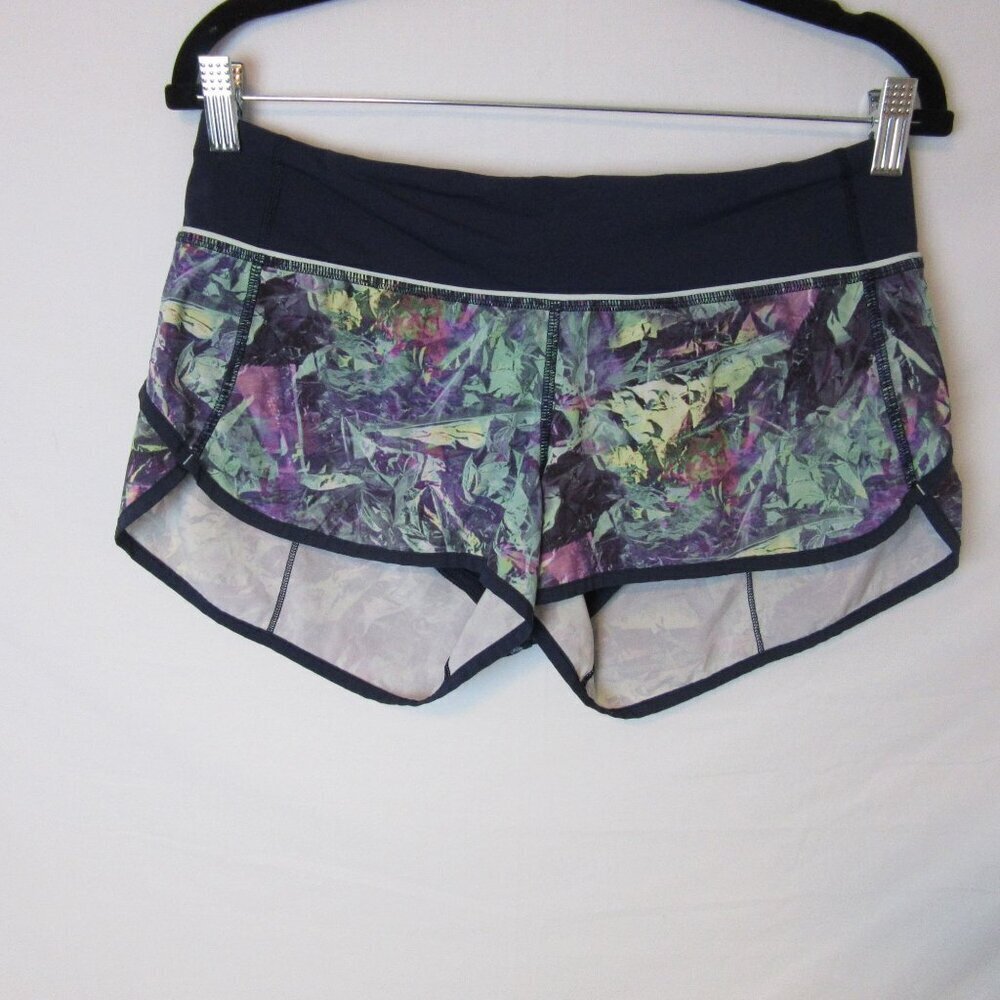 Lululemon Navy Blue Speed Up Shorts Women 6 Watercolor Pattern Athletic Workout